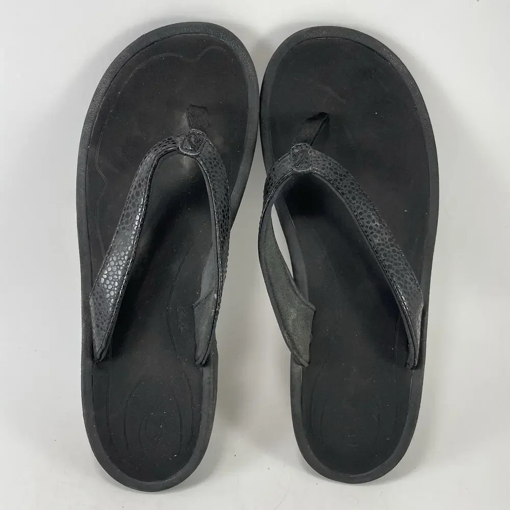 OluKai Kulapa Kai Womens Size 9 Black Charcoal Thong Flip Flop Sandal 20198-4040